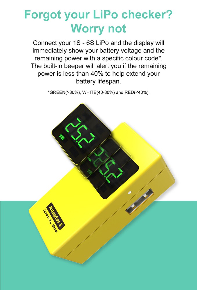 Speedybee Adapter 3 Voltage Checker Adapter Charger Wireless Blackbox Analyzer