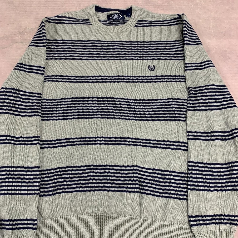 Chaps Knitted Jumper Striped Patterned Chunky Knit Sweater With Embroidered
