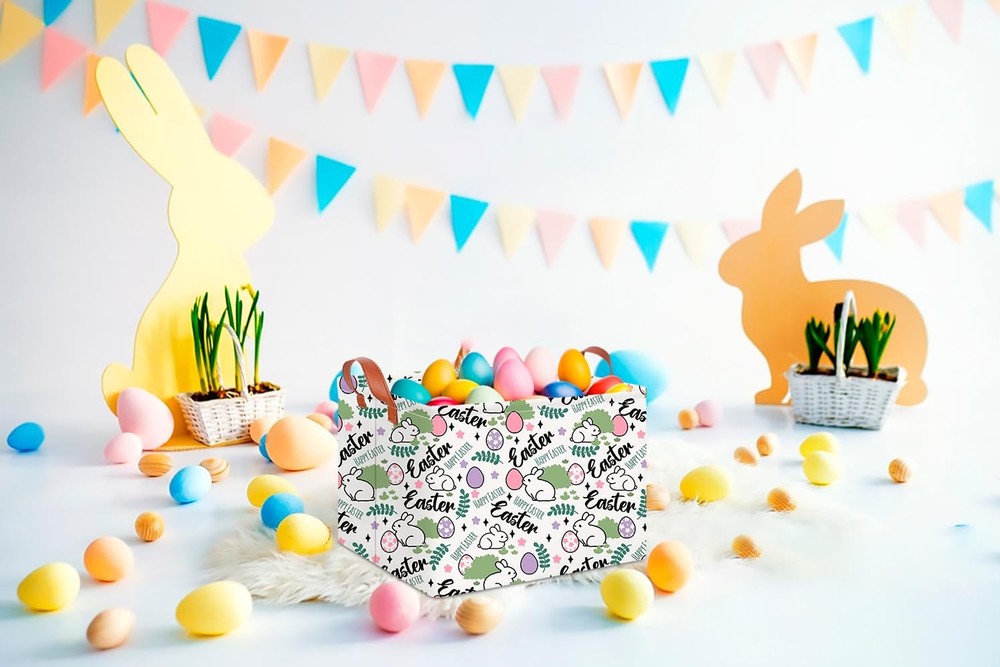 CLOCOR Rectangular Green Easter Gift Basket Empty,Waterproof Storage Basket w...