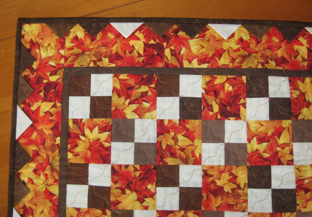 Handmade Quilted Table Topper Scrappy Fall Leaves