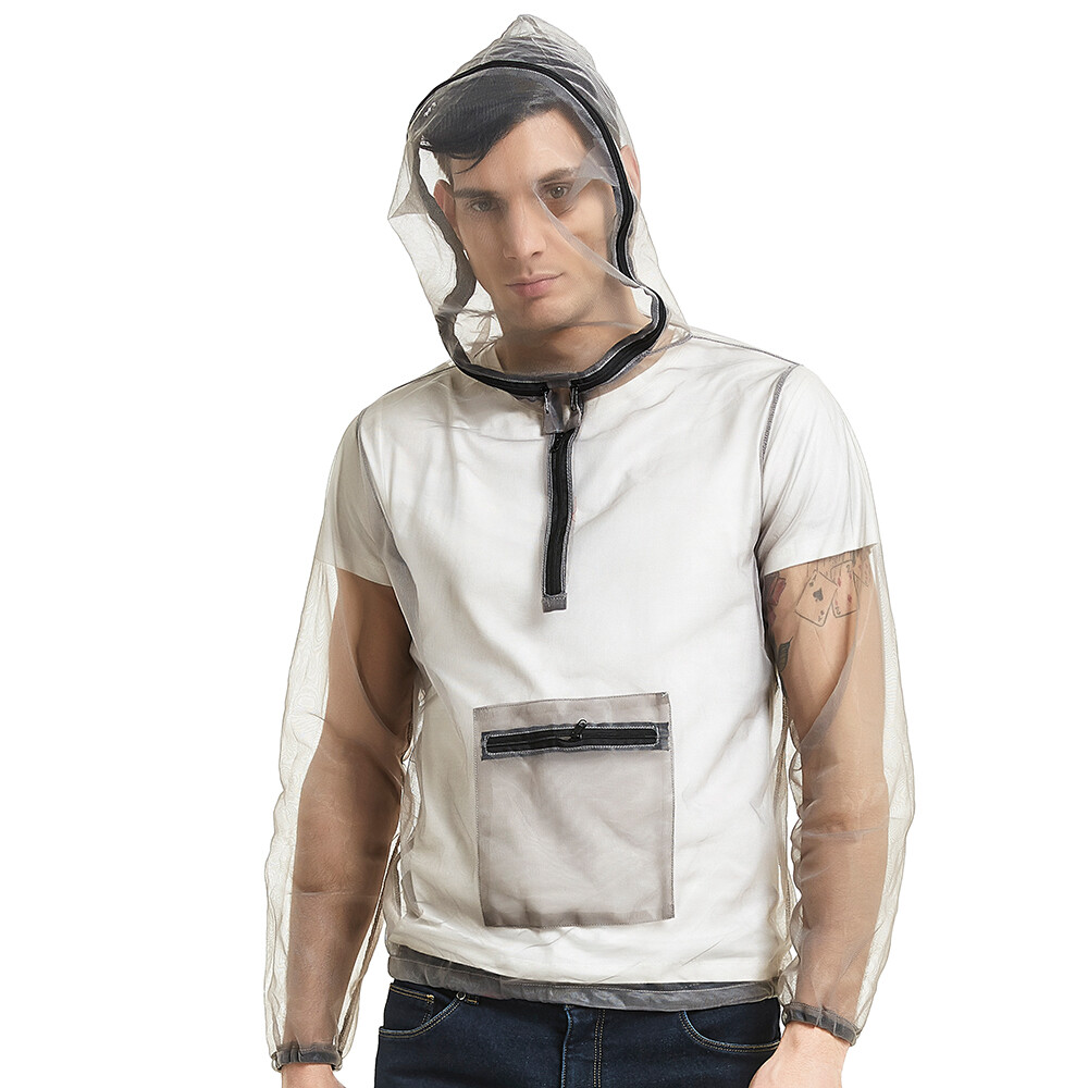 Outdoor Bug Jacket Mesh Hooded Bug Jacket Protective Mesh Shirt Insect Shield