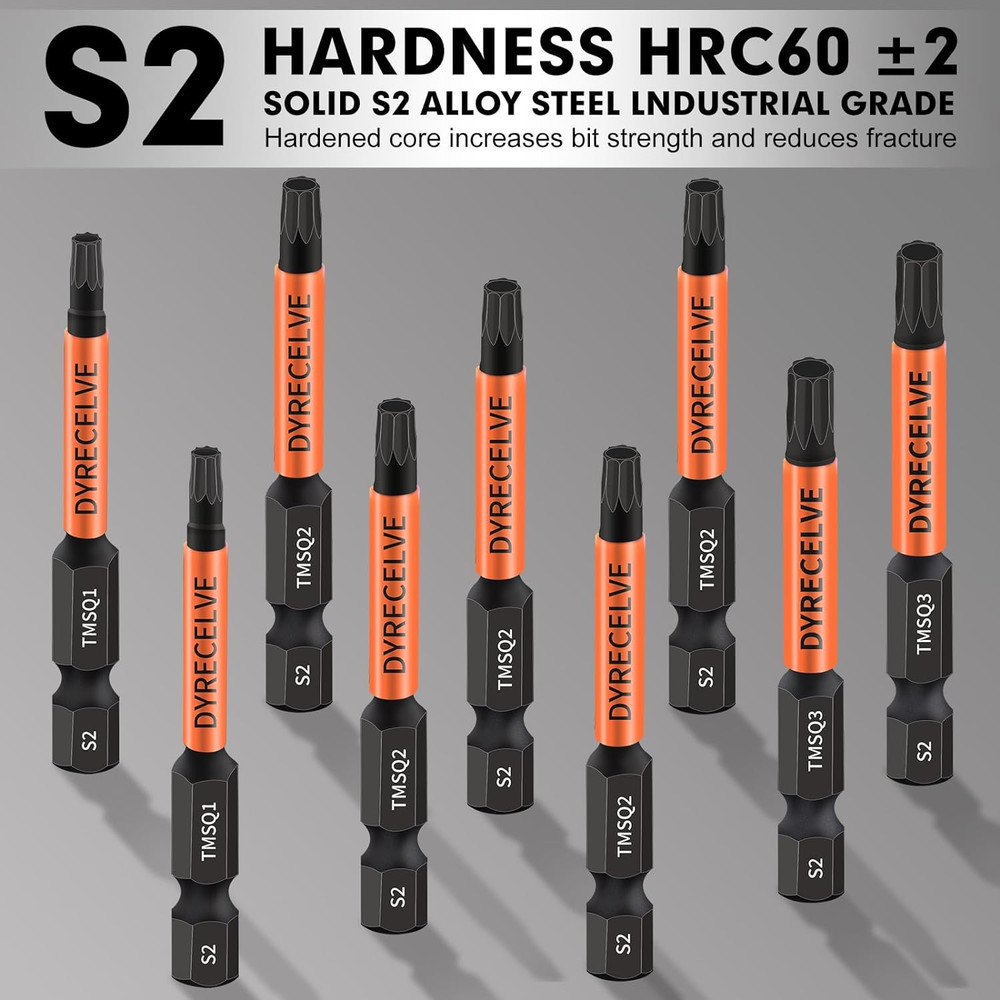 Professional 10-Pack 8 Point Torx Star & Double Square Bit Set - Premium S2 Allo