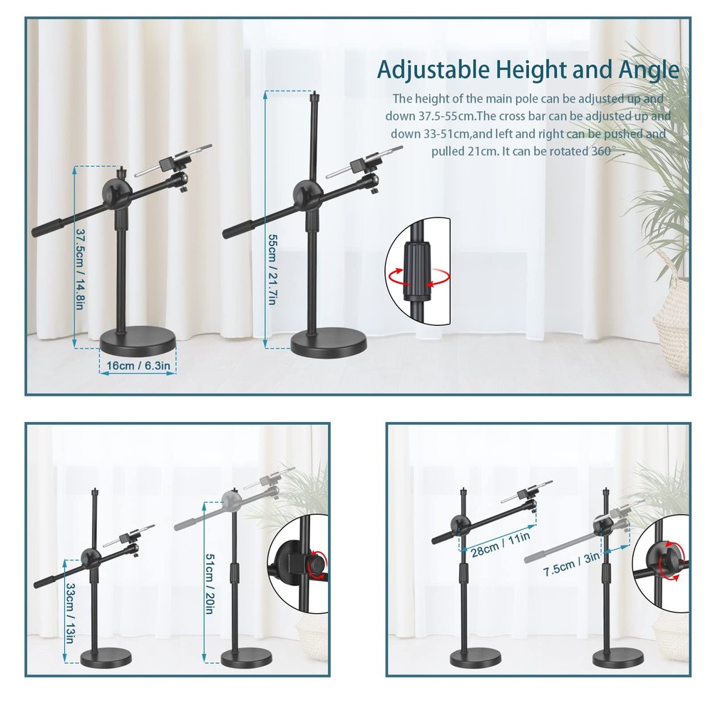 Overhead Phone Stand for Recording - Desktop Adjustable Black