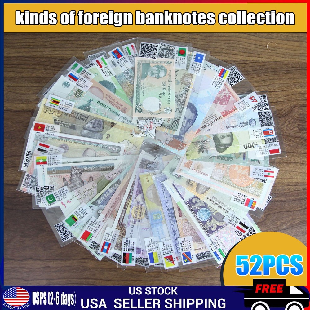 Lot 52 Different Mix World Banknotes From 52 Different Countries UNC Collections