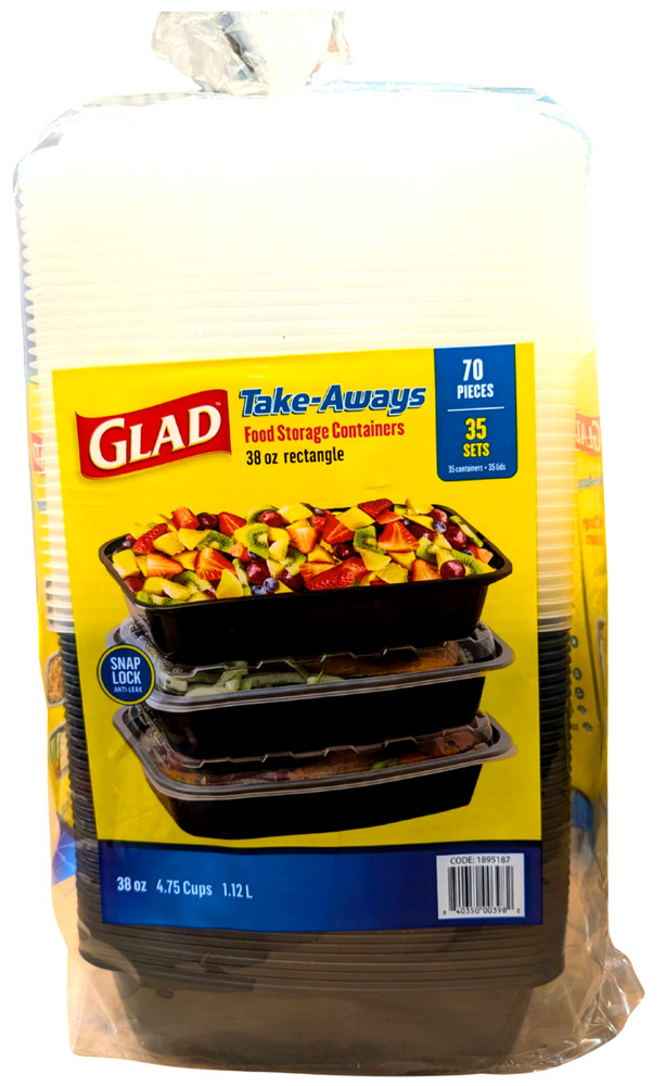 Glad Take-Aways Food Storage Containers Rectangle Multiuse 38 oz 70 Count