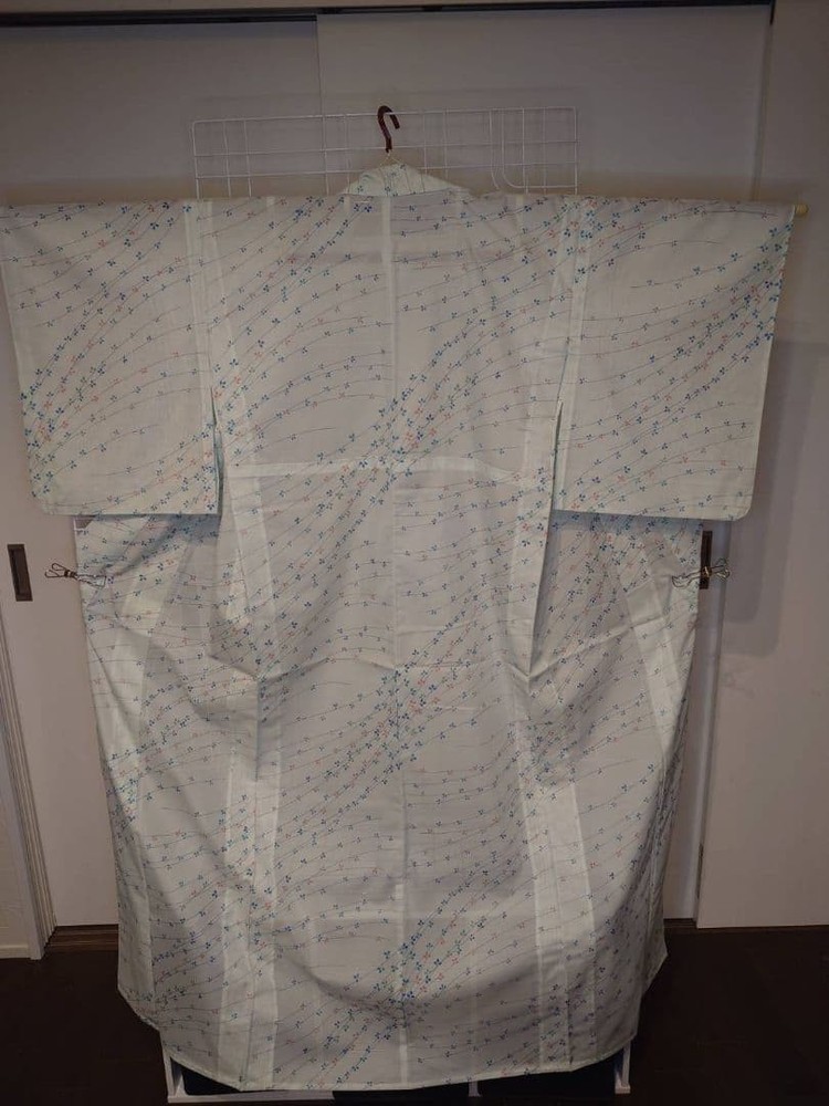 Summer Washable Kimono Leaf Pattern, Size 154cm, Blue & Pink
