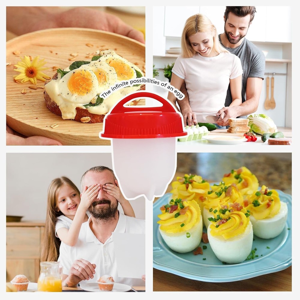 Hard Boiled Egg Maker, 6-Piece Shell-Free Egg Cooker Set, Non-Stick Easy-Clean