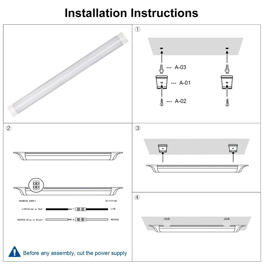 2 Packs 2FT LED Batten Light, Ultra-Thin Ceiling Surface Mounted Light, 20W, ...