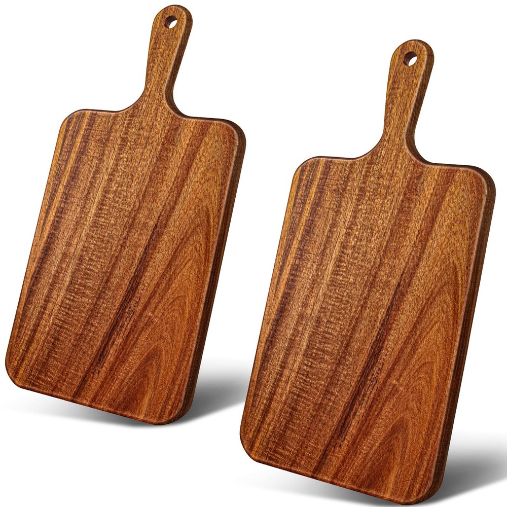 2 PCS 13.8x6.9 Inch Wood Cutting Board with Handle Square Kitchen Board