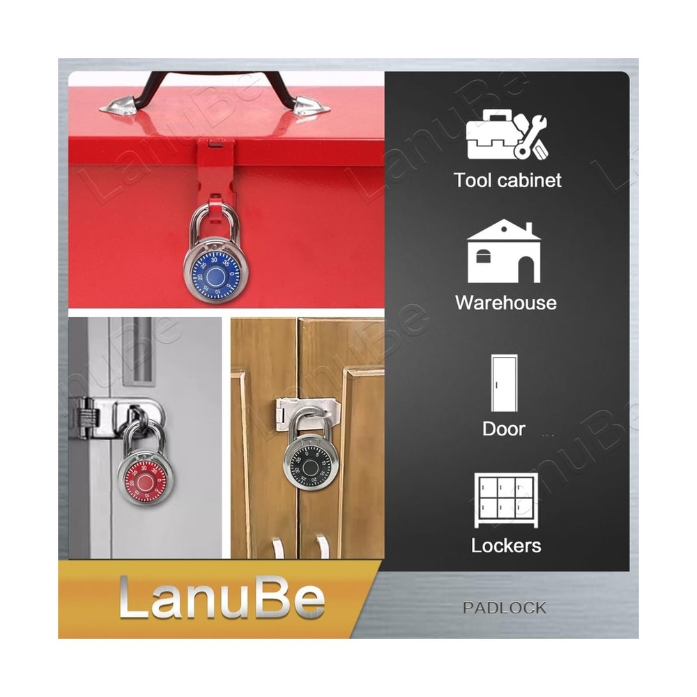 Standard Dial Combination Lock, 2 in. Wide, with Different Combinations, Red ...