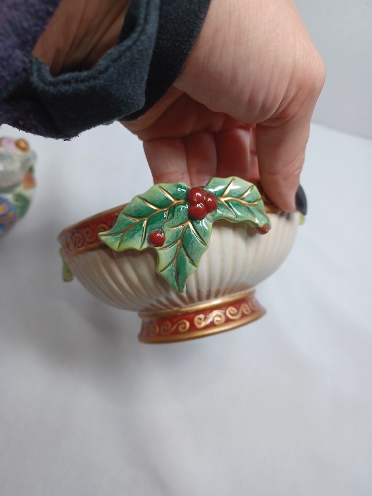 Fitz & Floyd Kristmas Kitty Lidded Box Covered Candy Dish Sleeping Cat Christmas