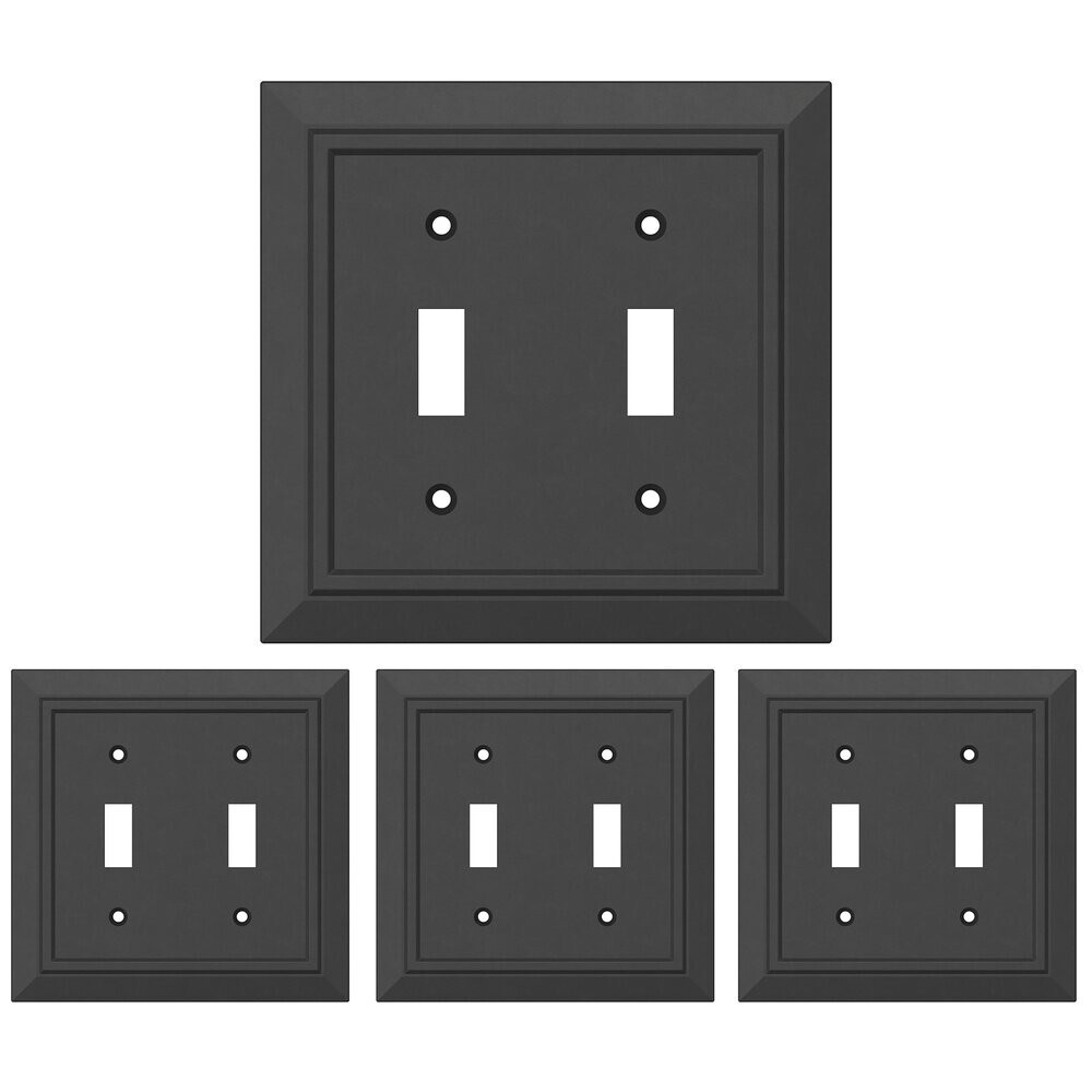 (4-Pack) Classic Architecture Double Switch Wall Plate Flat Black Antimicrobial