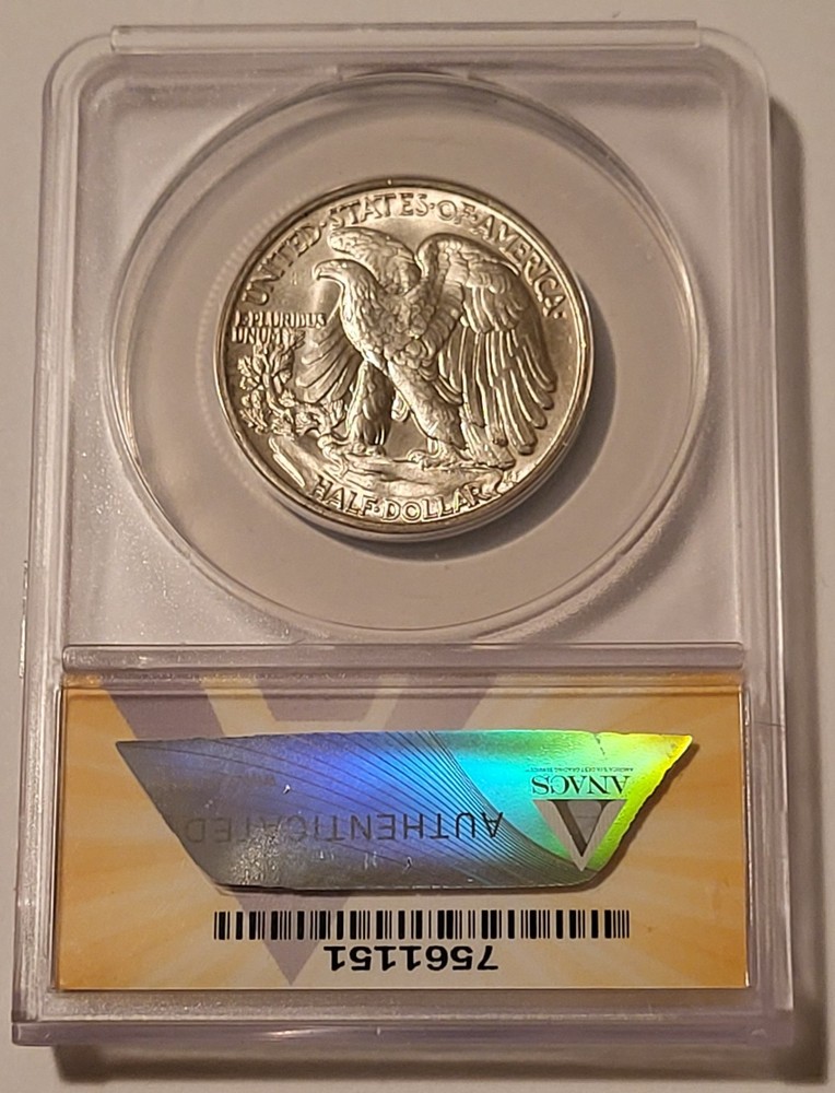 1946 Walking Liberty Half Dollar MS64 ANACS Toned