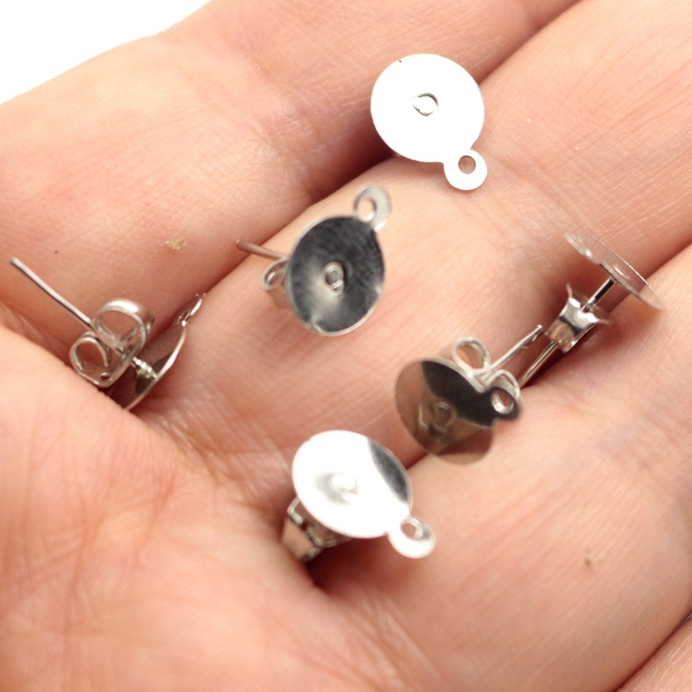 200 pcs Flat Blank Pad with Loop Earring Ear Post Stud & Stopper Dangle Earring