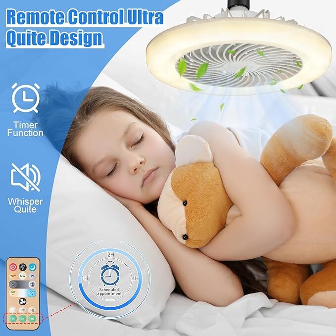 E27 Socket Light With Remote, Ceiling Fan Adjustable Smart LED Fan 3 Windshields
