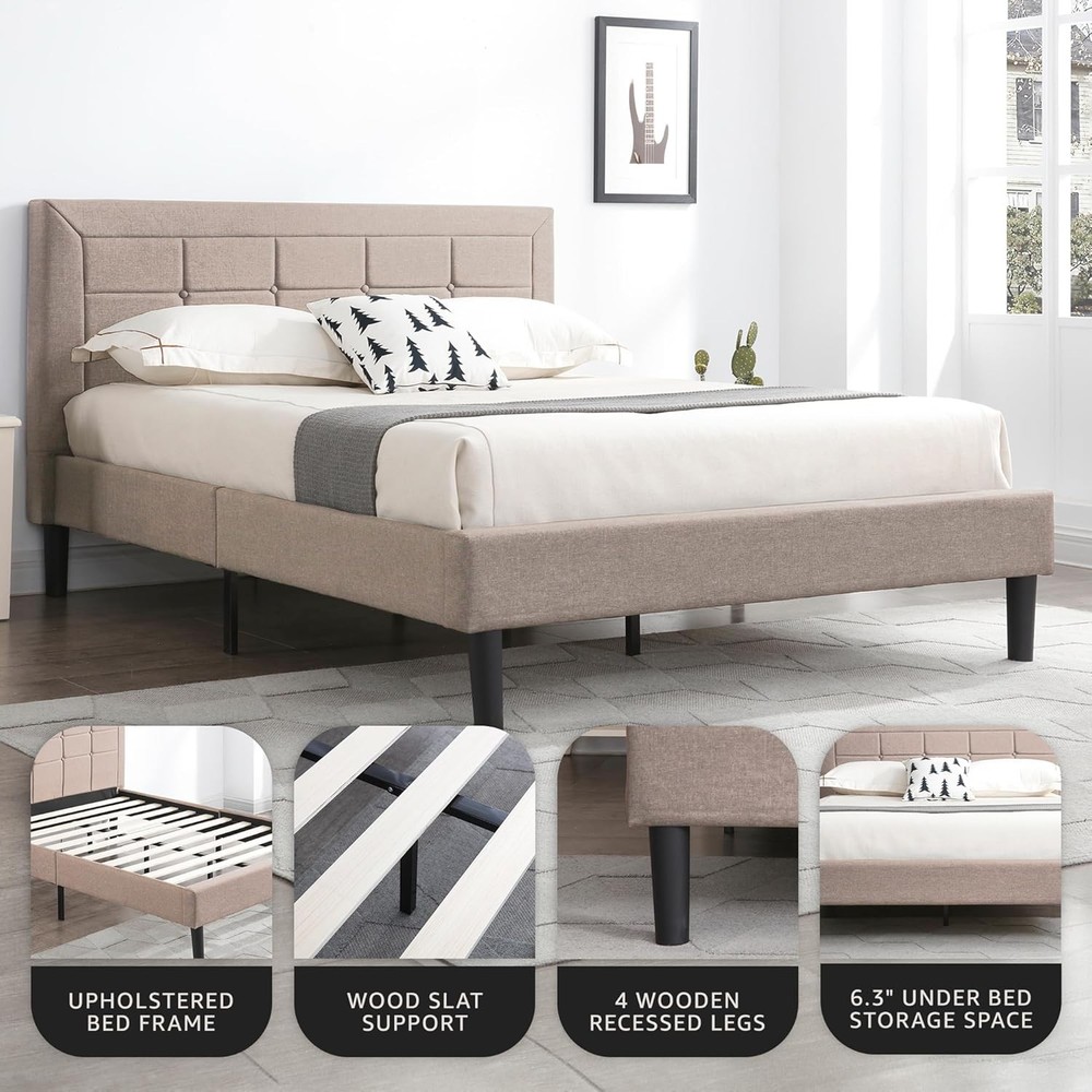 Mornington Upholstered 2.0 Platform Bed Button-Tufted Fabric Headboard & Metal