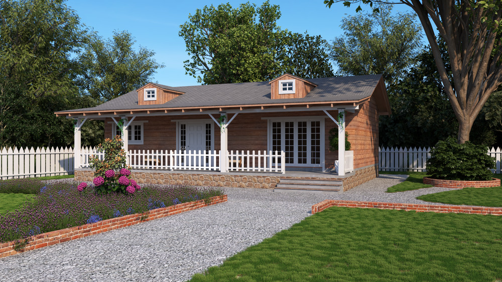 American Style Tiny House Plan With CAD file And PDF For Blueprint - 2 Bedrooms
