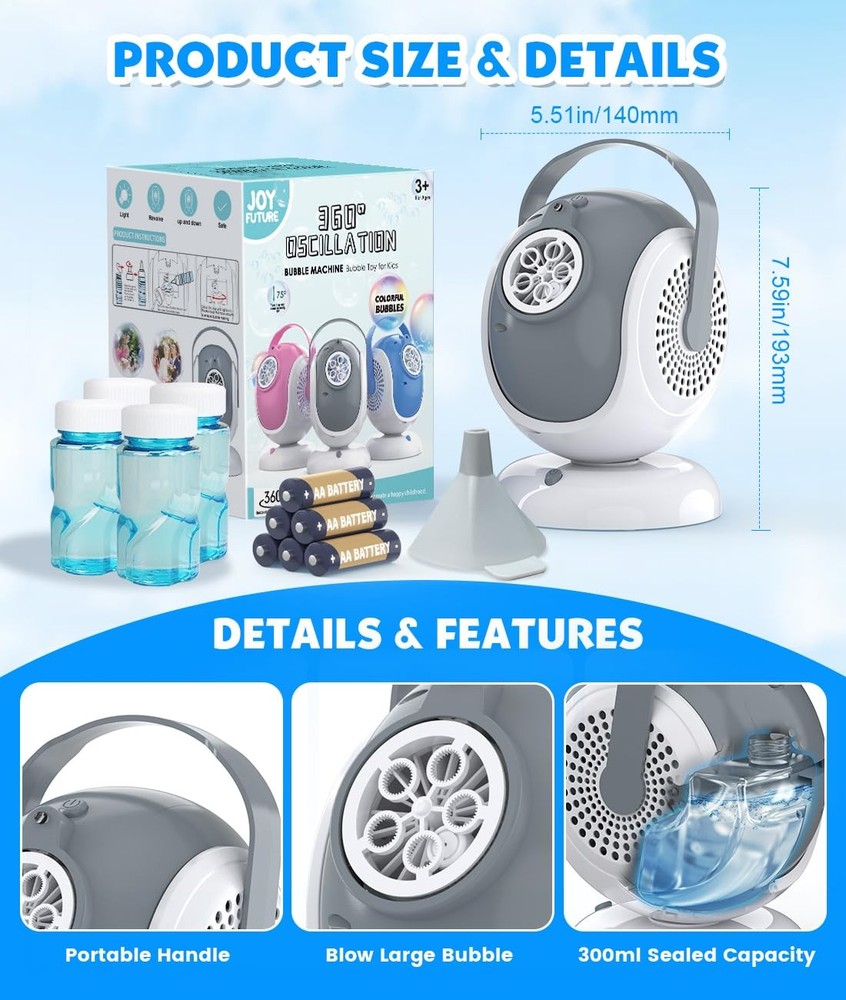 Bubble Machine Automatic Bubbles Blower for Kids, Toddlers 360° Rotation & ...