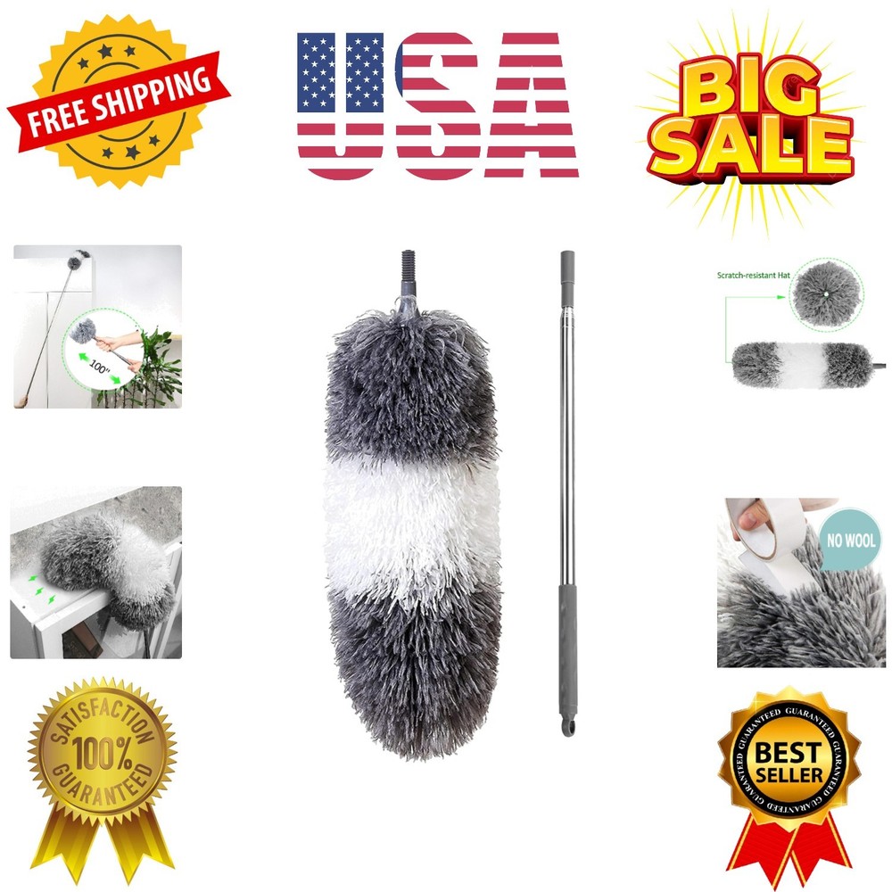 Microfiber Feather Duster with Extendable Pole and Bendable Head, 100" Telesc...