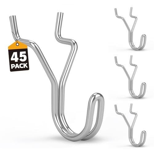 45-Piece Pegboard Hooks J-Hook, Silver J Hooks for Pegboard, Fits 1/8” &
