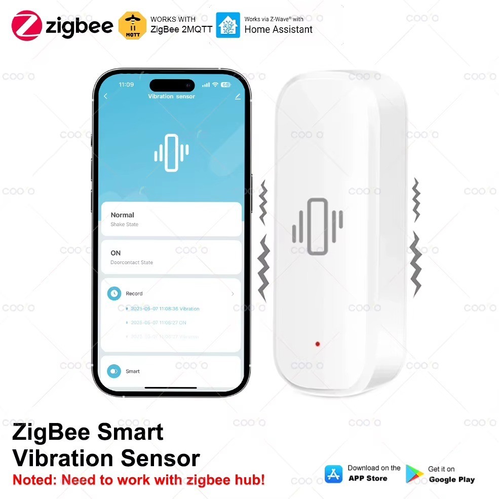 Smart Vibration Sensor Zigbee Sensor Monitor App Control Security Protection Zig