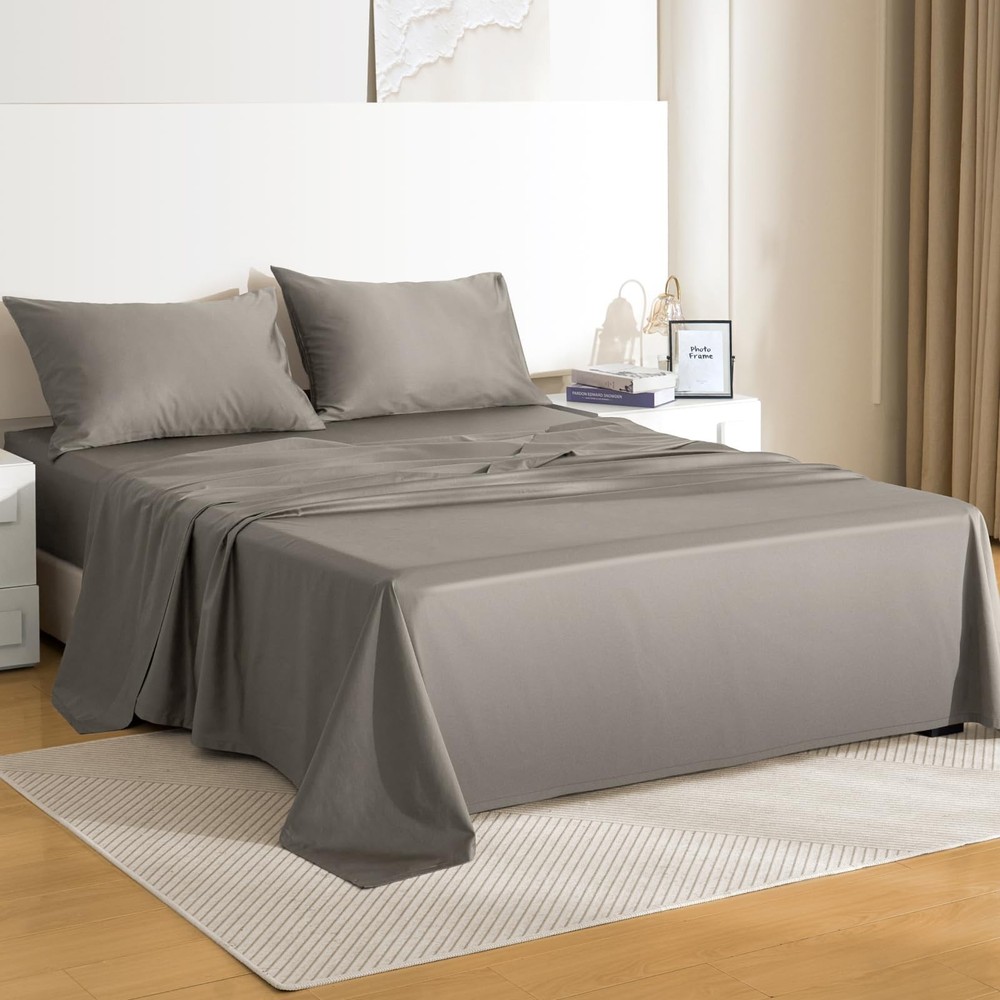 Queen Bed Sheets Set, 4PCS 100% Egyptian Long-Staple Cotton Bedding Sheets wi...