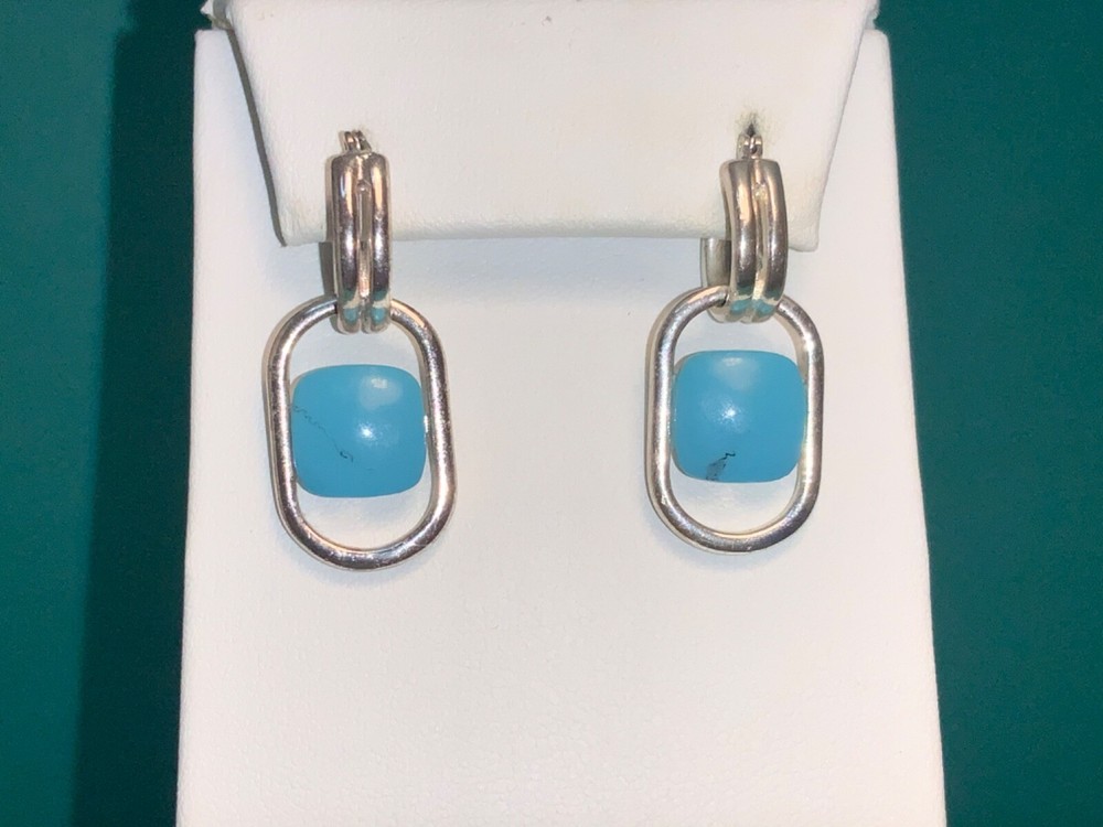 🌸 Ladies Silver Tone Faux Turquoise Dangle Earrings (E3) 🌸