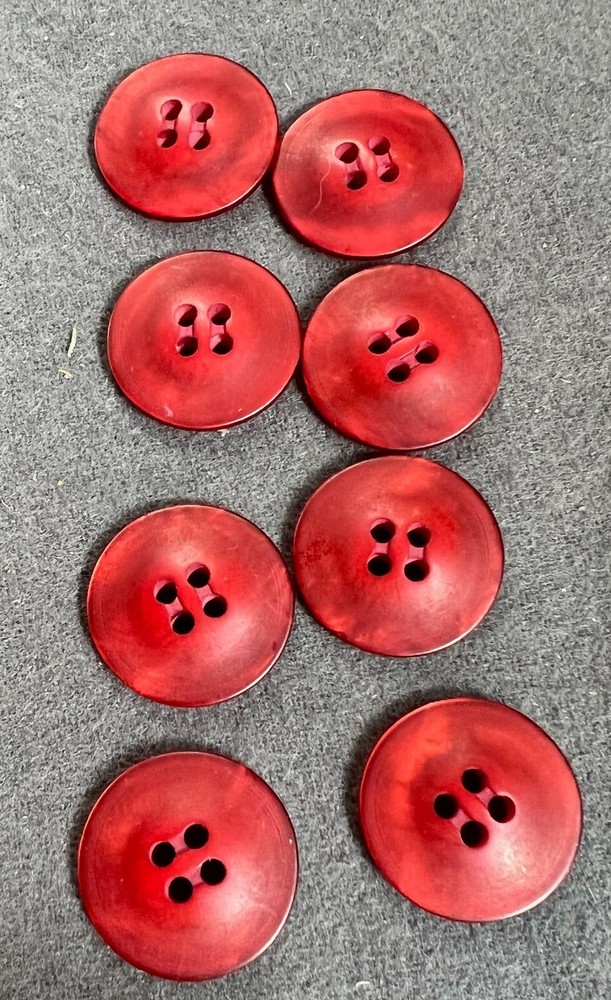 #610 Vintage 8 Red Marbleized BUTTONS Plastic 4-Hole Flat 7/8"