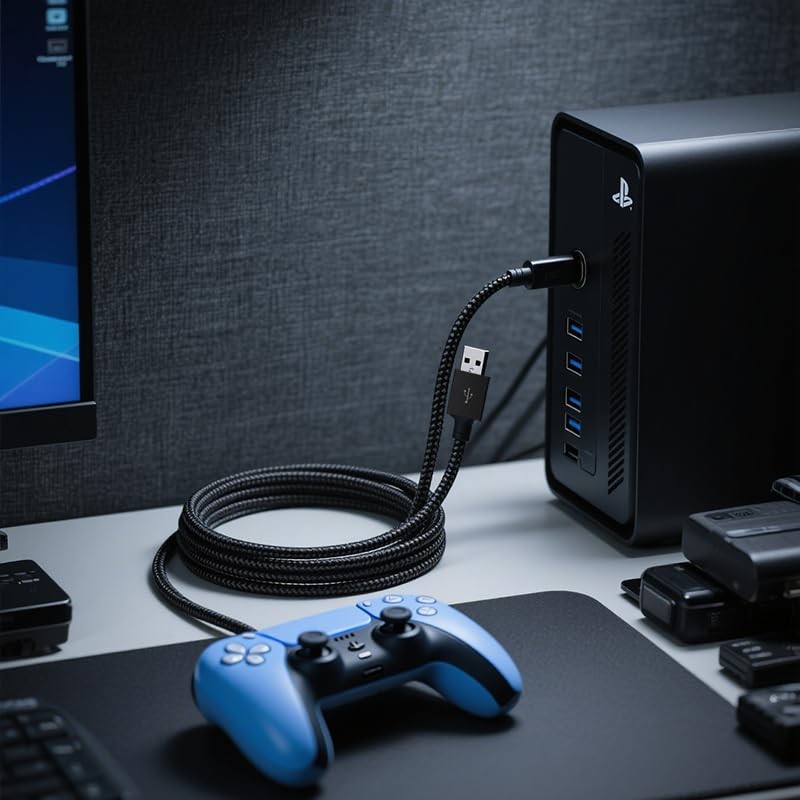 SZMXUCK 2 Pack 6.6FT PS4 Controller Charging Cable, Micro USB 6.6 feet, Black