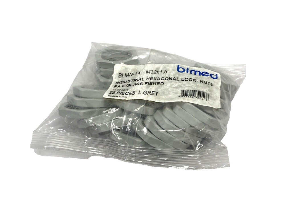 Bimed BLMN-14 Polyamide Lock Nut M32x1.5 41mm Spanner Width, Light Grey, 25-PACK