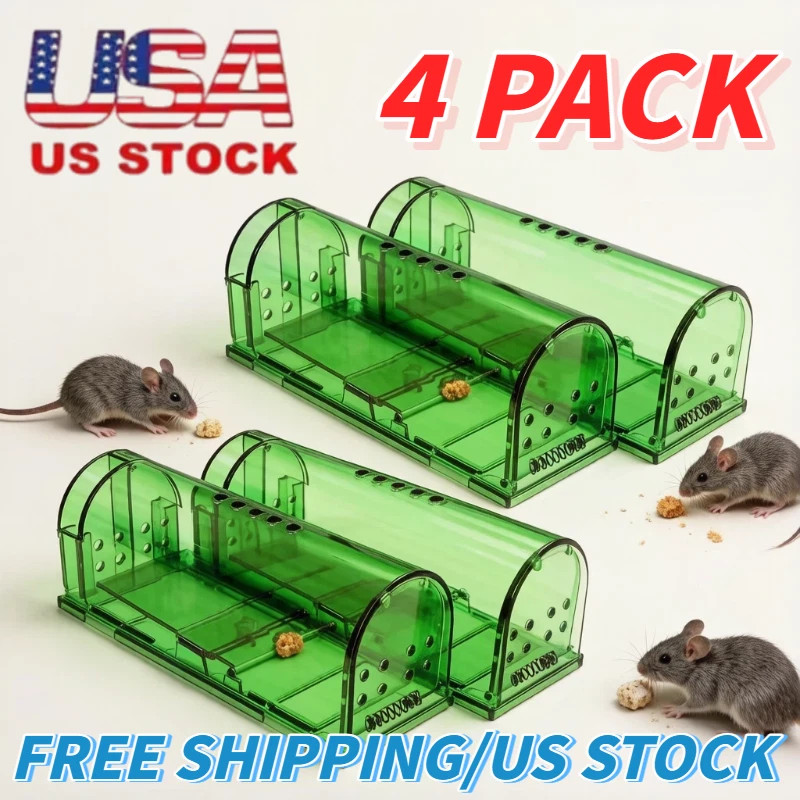 4PACK Humane Mouse Traps Live Catch & Release No Kill Rat Mice Trap Reusable