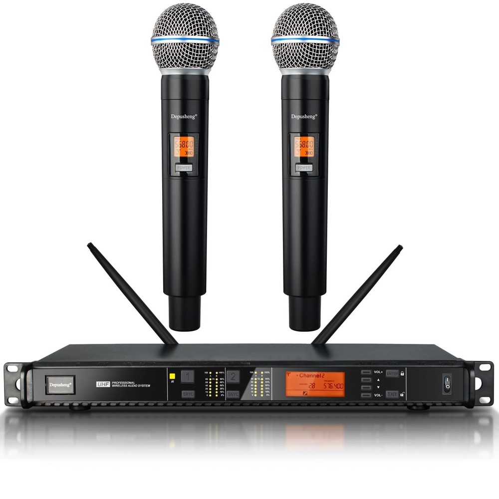 Depusheng Wireless Microphones System with 2 Channels Cordless Handheld Micro...