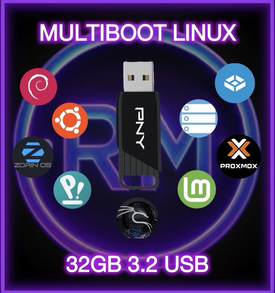Multiboot Linux USB | 9-in-1 | Ventoy Boot Menu | 32GB 3.2