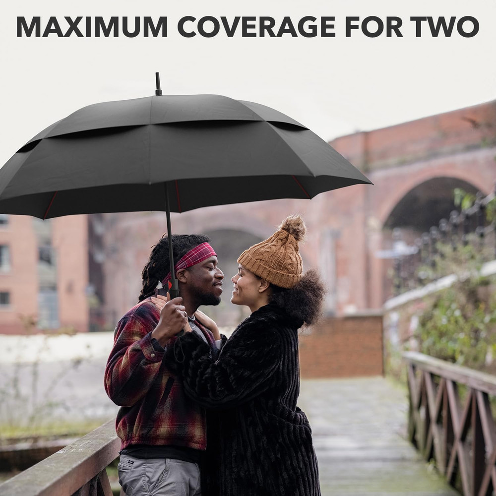 Extra Large Windproof Golf Umbrella - 60" Wide Vented Double Canopy