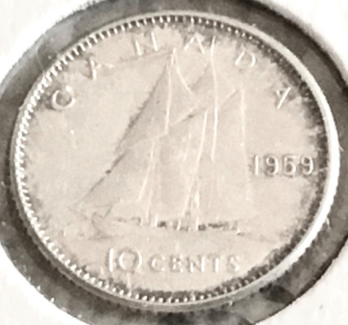 1959 Canada 10 Cents 80% Silver KM #51