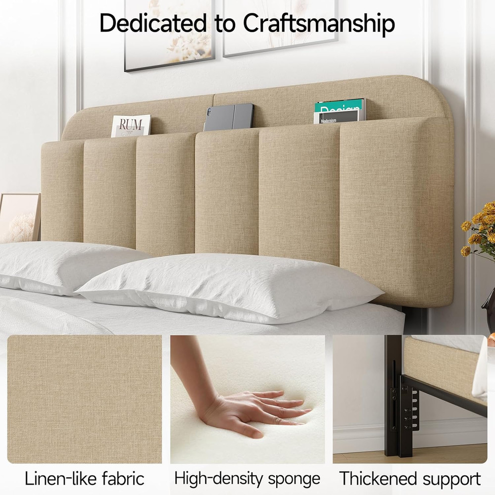 Queen Size Adjustable Headboard, Upholstered Headboard with Storage, APP Control