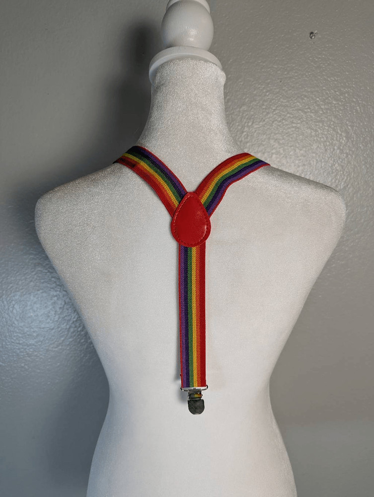 Rainbow multicolor striped suspenders unisex adjustable NWOT