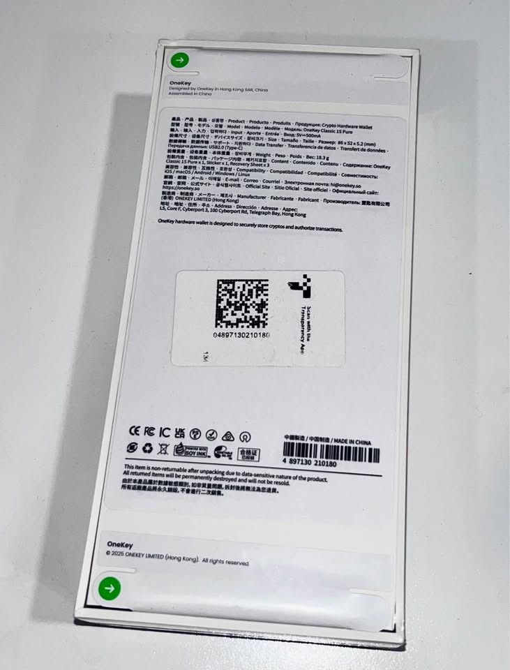OneKey Classic 1S Pure Crypto Hardware Wallet