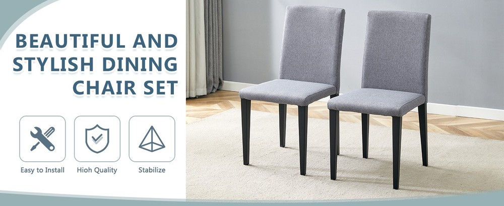 Two Light Gray Linen-Cotton dining chairs, simple and versatile, comfortable a