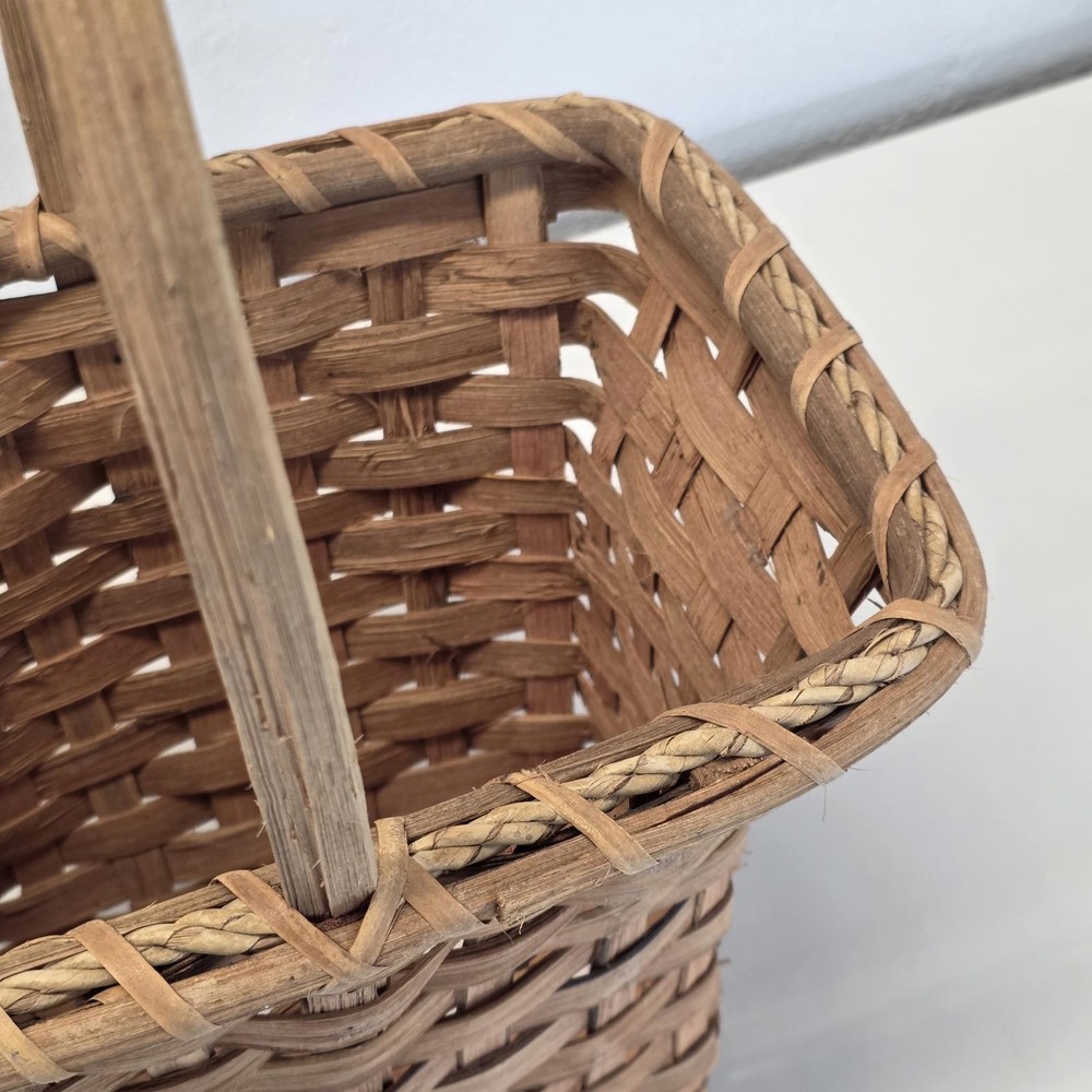 Woven Wood Basket with Handle – Rectangular Rustic Decorative Basket