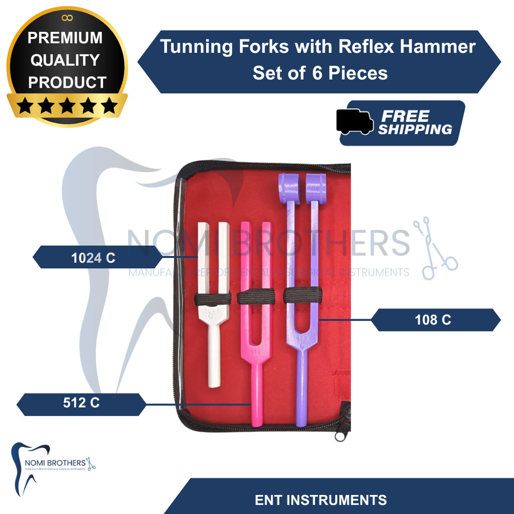 Diagnostic Reflex Percussion Kit 6pcs Tuning Forks Taylor Hammer - COLORED - CE