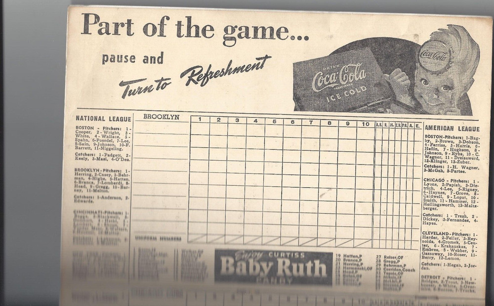 1946 baseball program Brooklyn Dodgers Chicago Cubs unscored