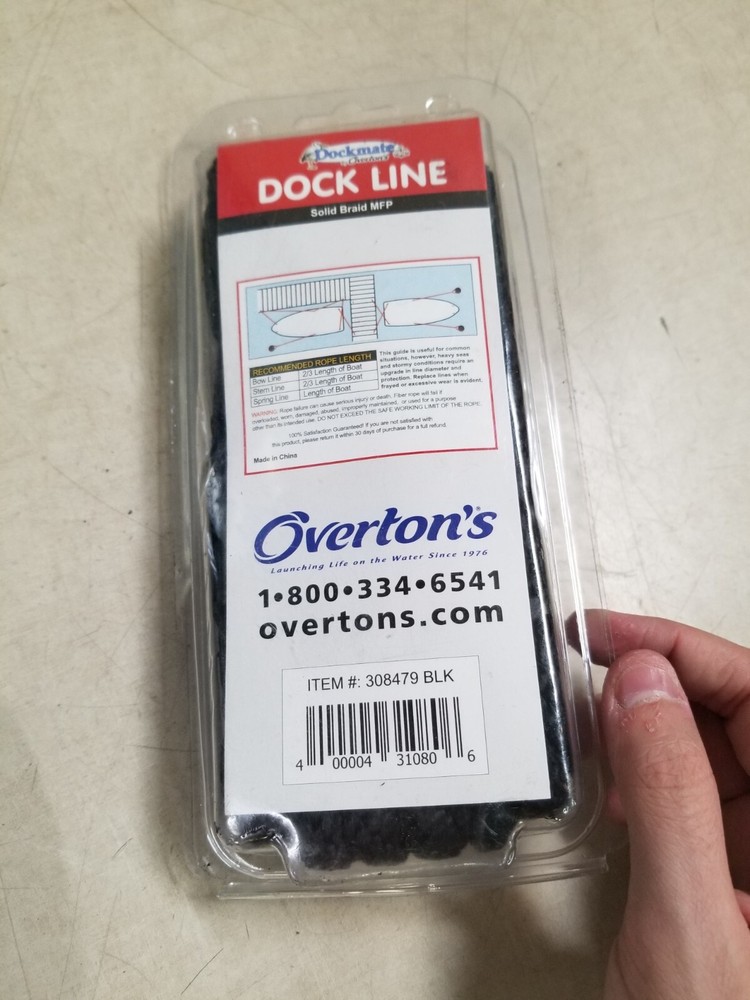 Dockmate DOCK LINE Solid Braid MFP 3/8"x 15' 12" Eye Splice BLACK