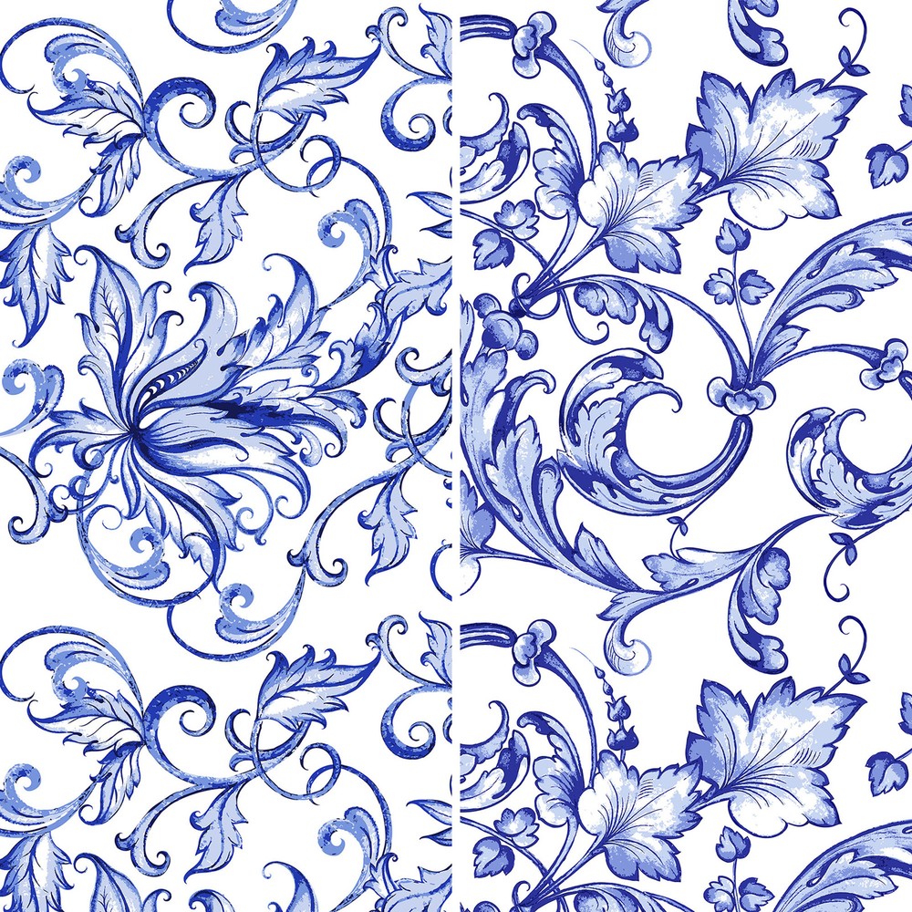6 ft. Tall Double Sided Blue Filigree Canvas Room Divider