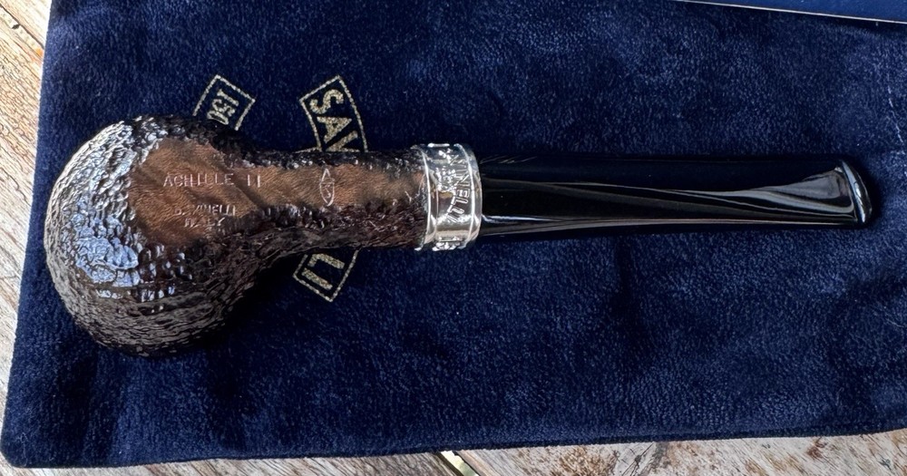 Savinelli 150th Anniversary Achille II Rusticated Billiard 6mm Filter Pipe