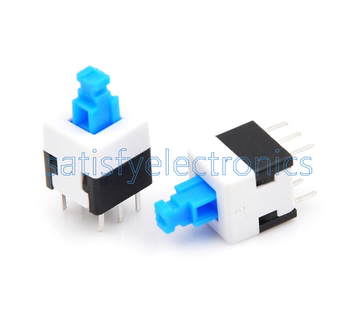 100PCS 1.5A 25V 8X8mm Cap Self-locking Type Square Blue Button Switch Control
