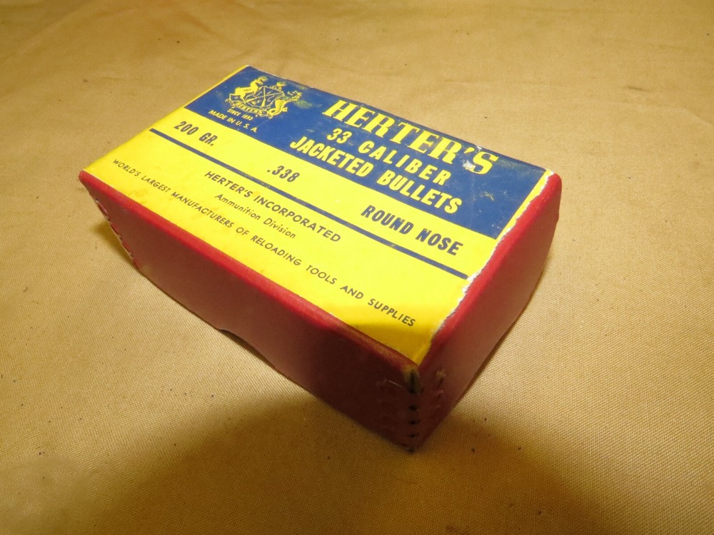 VINTAGE Herter's BULLETS .33 CALIBER, 200 GRAIN, RN, BOX 100 COUNT *EMPTY* MINT