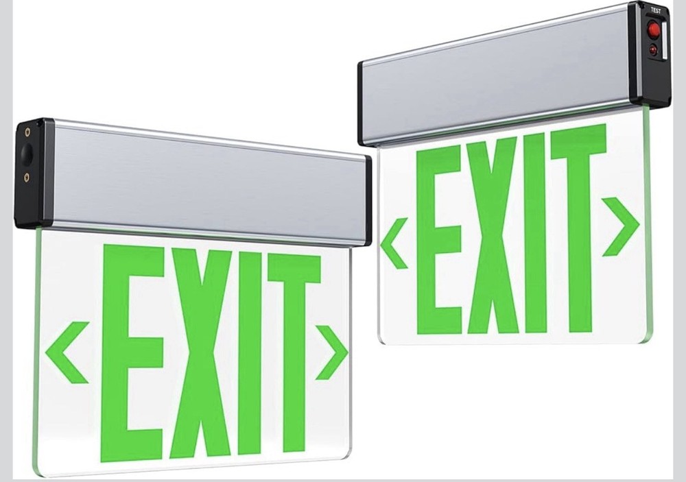 2pc LED Edge Lit Exit Sign Battery Backup Single Sided Acrylic Green L30