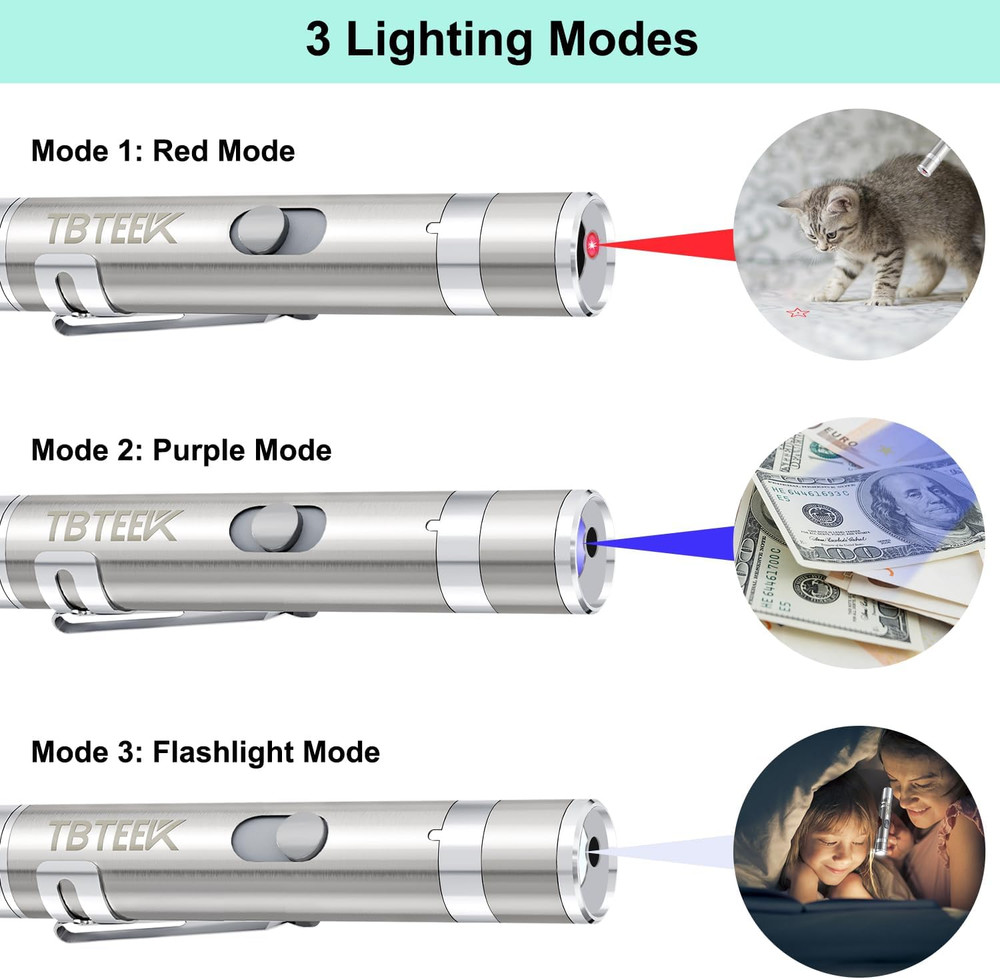 Cat Toys, Rechargeable, 3 Light Modes & 5 Fun Patterns, Portable Interactive Kit