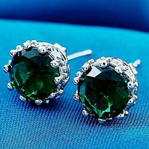 4Ct Lab Created Green Emerald Push Back Stud Earring 18K White Gold Over